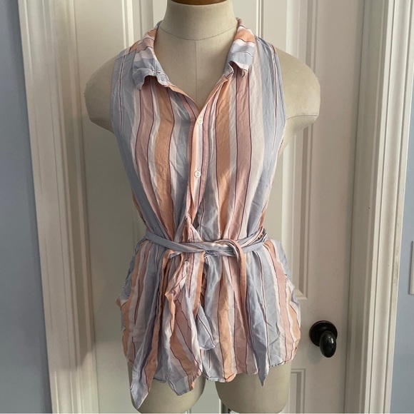 Free People Small ‘MacKenzie Top’ Stripe Sleeveless Wrap BOHO Beach Casual - Picture 2 of 9